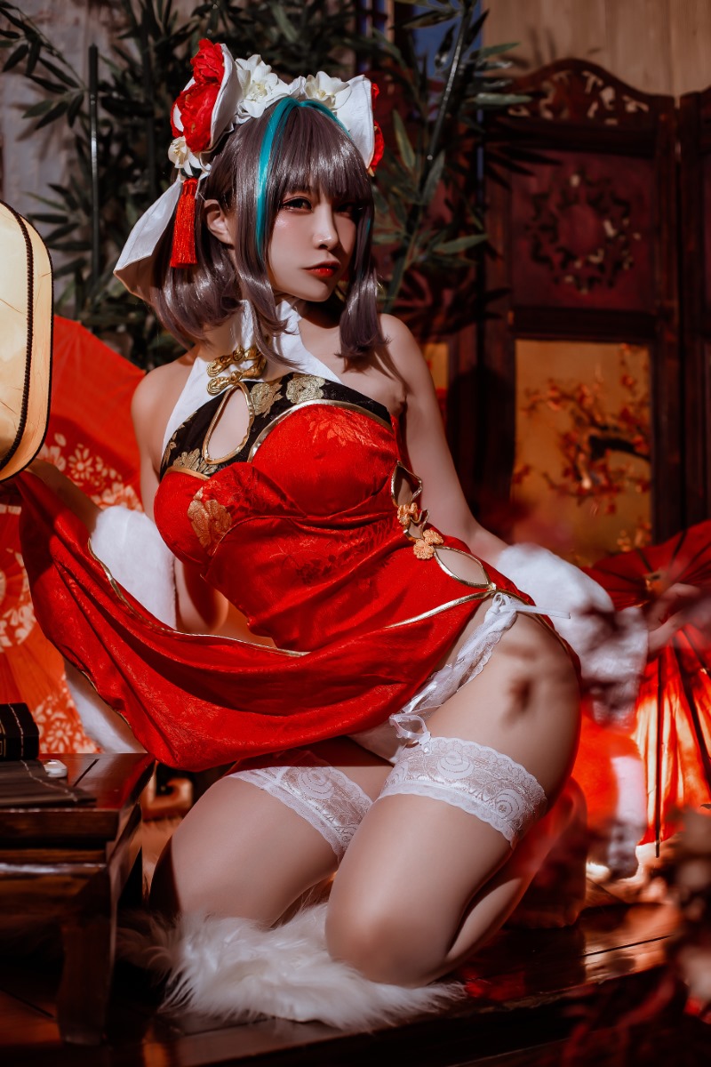 图片[4] - 超可爱的COS二佐Nisa，穿上碧蓝柴郡旗袍惊艳亮相！ - 柒兔瞄