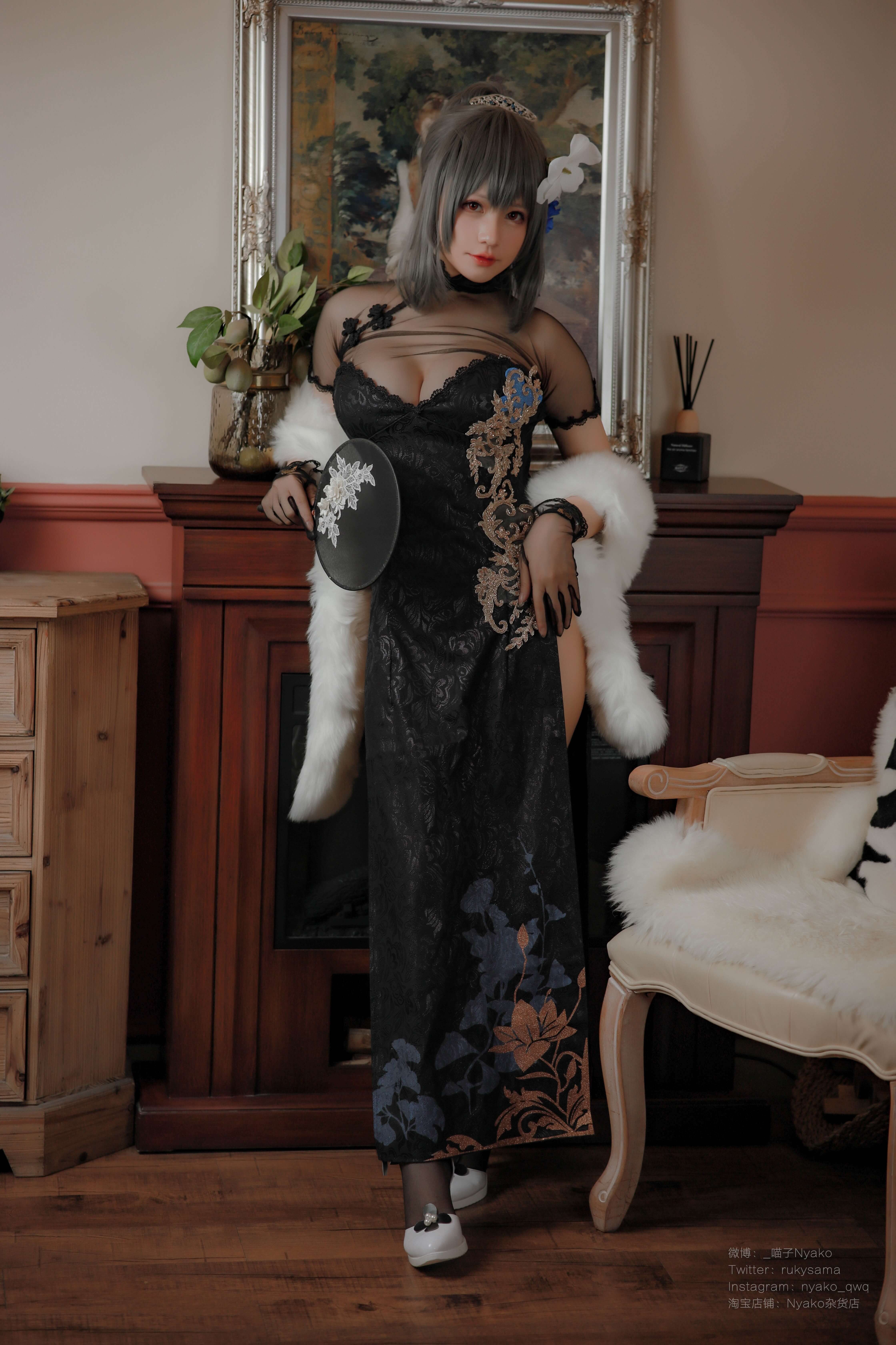 图片[2] - Nyako喵子COS《路易九世旗袍裙》，穿上旗袍裙，如同动漫女主一般！ - 柒兔瞄